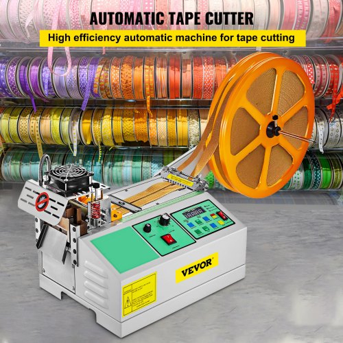 VEVOR Automatic Cold Tape Cutting Machine Digital Belt Cutter 95mm/3.7in Cutting Width for Plastic Webbing Ribbon Velcro Zipper Elastic Belt