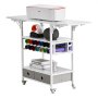 VEVOR - Carrito con ruedas para manualidades y mesa de almacenamiento, compatible con máquinas Cricut, mesa Cricut plegable con laterales plegables, organizador de almacenamiento con ruedas para manualidades con 14 soportes para rollos de vinilo y 2 cajones