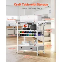Rolling Craft Cart and Storage Table 14 Vinyl Roll Holders 2 Drawers Foldable