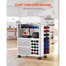 Rolling Craft Cart and Storage Table with 15 Vinyl Roll Holders 2 Drawers White