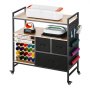 VEVOR Rolling Craft Cart and Storage Table, Compatible with Cricut Machines, Crafting Table Organization Workstation, Craft Rolling Storage Organizer with 20 Vinyl Roll Holders and 3 Drawers, Black