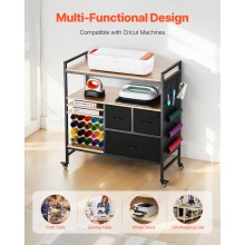 Rolling Craft Cart and Storage Table with 20 Vinyl Roll Holders 3 Drawers Black