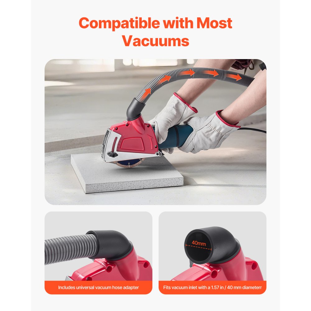 VEVOR Cutting Dust Shroud for Angle Grinders, Universal 4-5 in Angle Grinder Dust Shroud with 6 Clamping Washers, Adjustable Cutting Depth, Connect to Vacuum Cleaner, for Wood Concrete Wall Stone