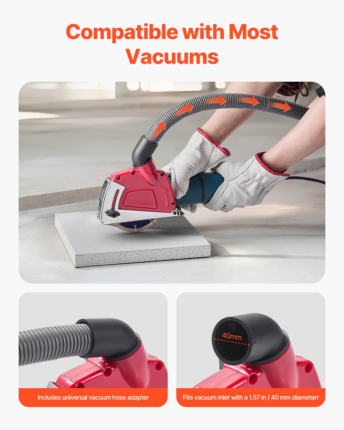 VEVOR Cutting Dust Shroud for Angle Grinders, Universal 4-5 in Angle Grinder Dust Shroud with 6 Clamping Washers, Adjustable Cutting Depth, Connect to Vacuum Cleaner, for Wood Concrete Wall Stone