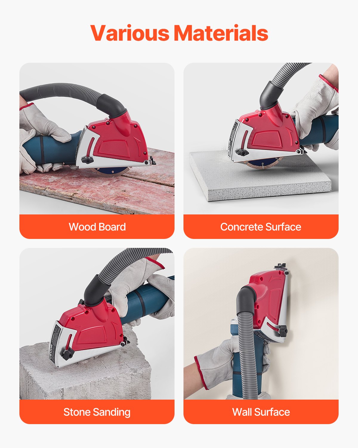 VEVOR Cutting Dust Shroud for Angle Grinders, Universal 4-5 in Angle Grinder Dust Shroud with 6 Clamping Washers, Adjustable Cutting Depth, Connect to Vacuum Cleaner, for Wood Concrete Wall Stone