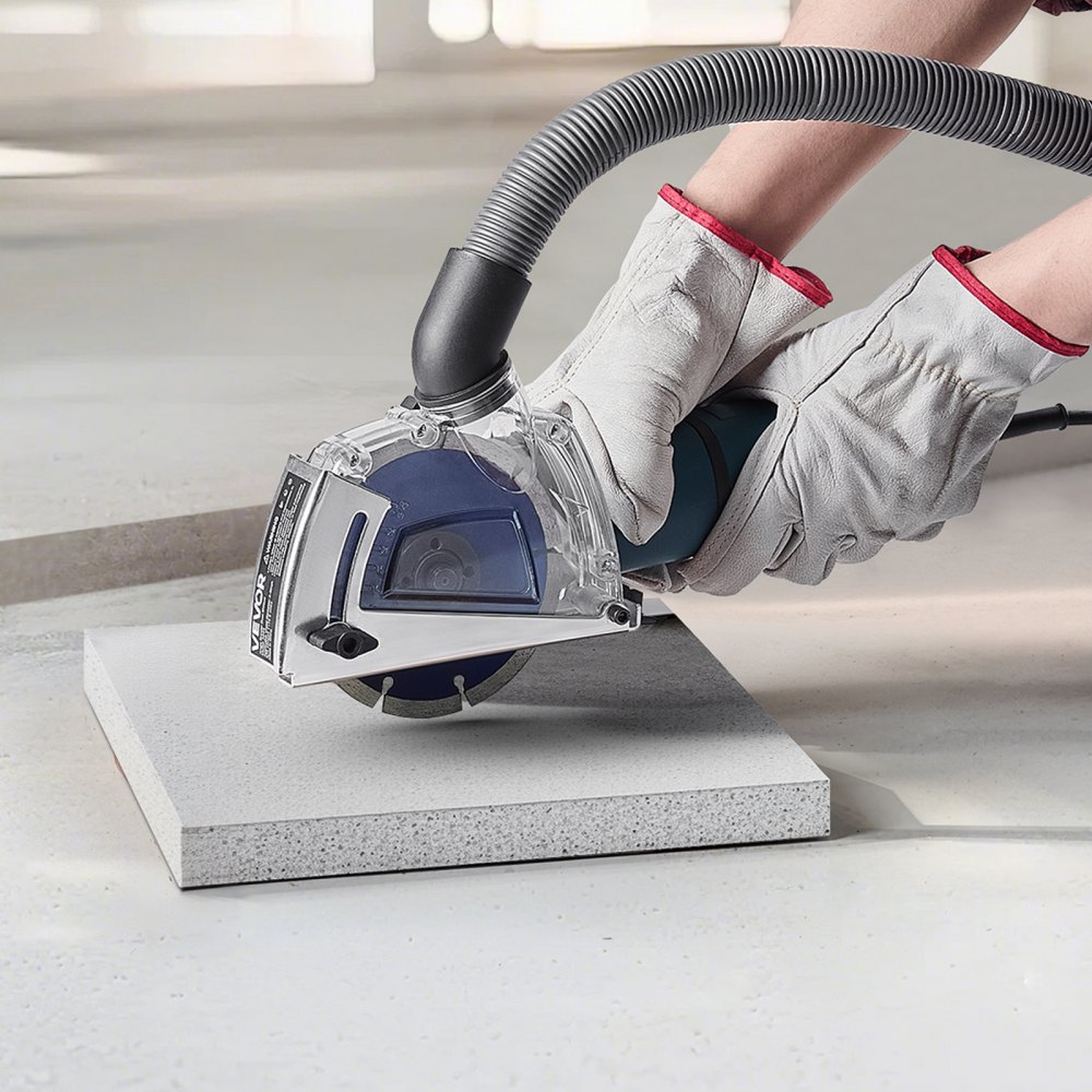 VEVOR Cutting Dust Shroud for Angle Grinders, Universal 4-5 in Angle Grinder Dust Shroud with 6 Clamping Washers & 5 in Diamond Grinding Cup Wheel, Adjustable Cutting Depth, Connect to Vacuum Cleaner