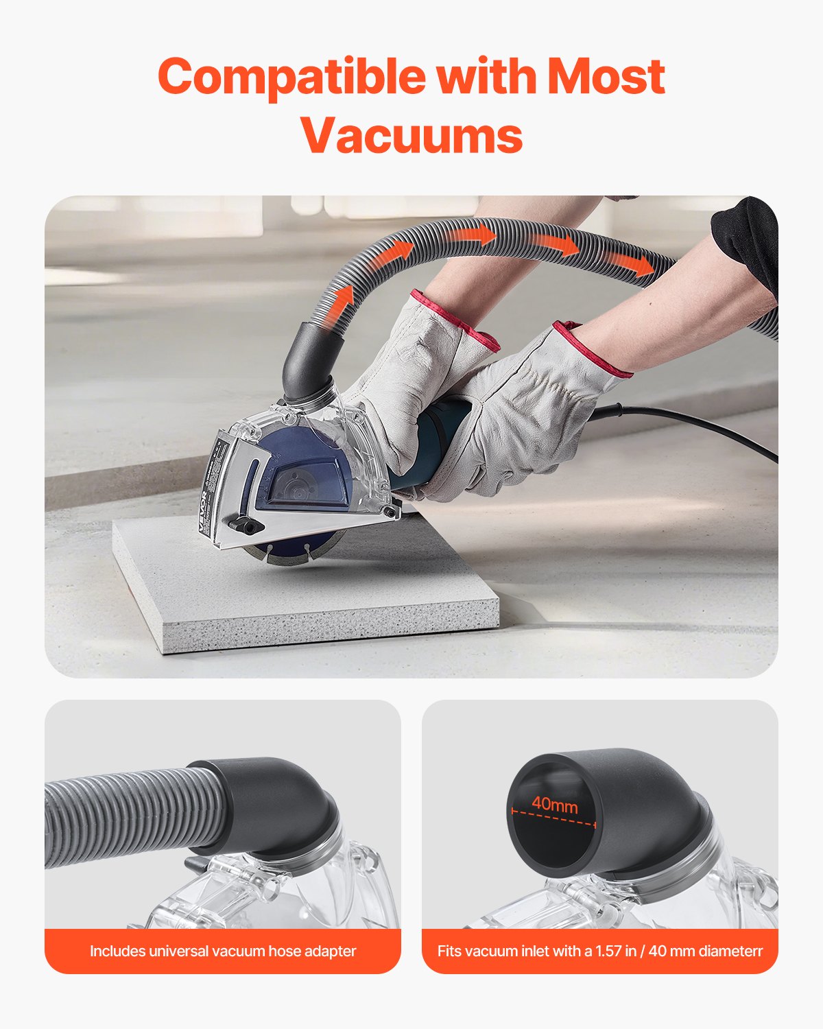 VEVOR Cutting Dust Shroud for Angle Grinders, Universal 4-5 in Angle Grinder Dust Shroud with 6 Clamping Washers & 5 in Diamond Grinding Cup Wheel, Adjustable Cutting Depth, Connect to Vacuum Cleaner