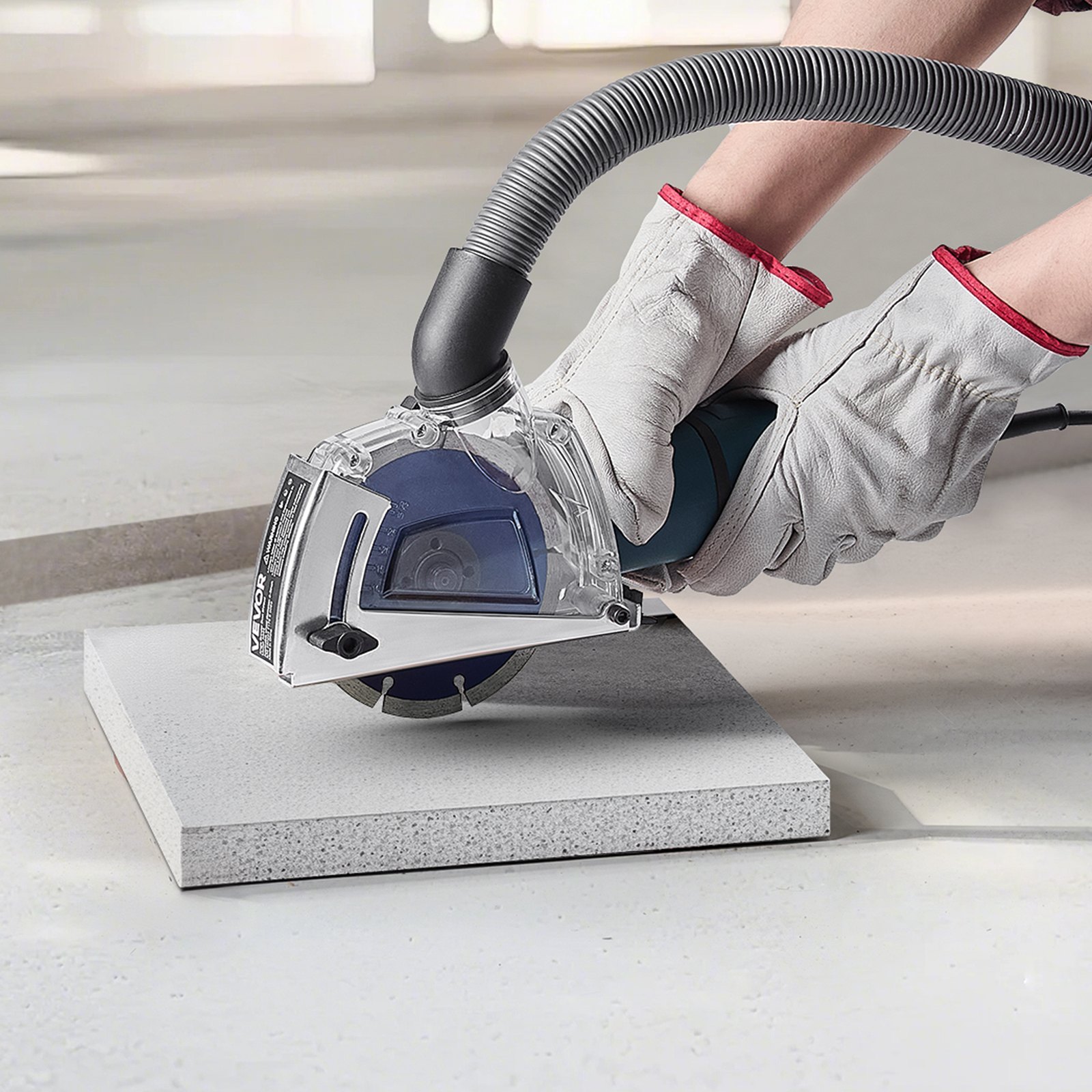 VEVOR Cutting Dust Shroud for Angle Grinders, Universal 4-5 in Angle Grinder Dust Shroud with 6 Clamping Washers & 5 in Diamond Grinding Cup Wheel, Adjustable Cutting Depth, Connect to Vacuum Cleaner