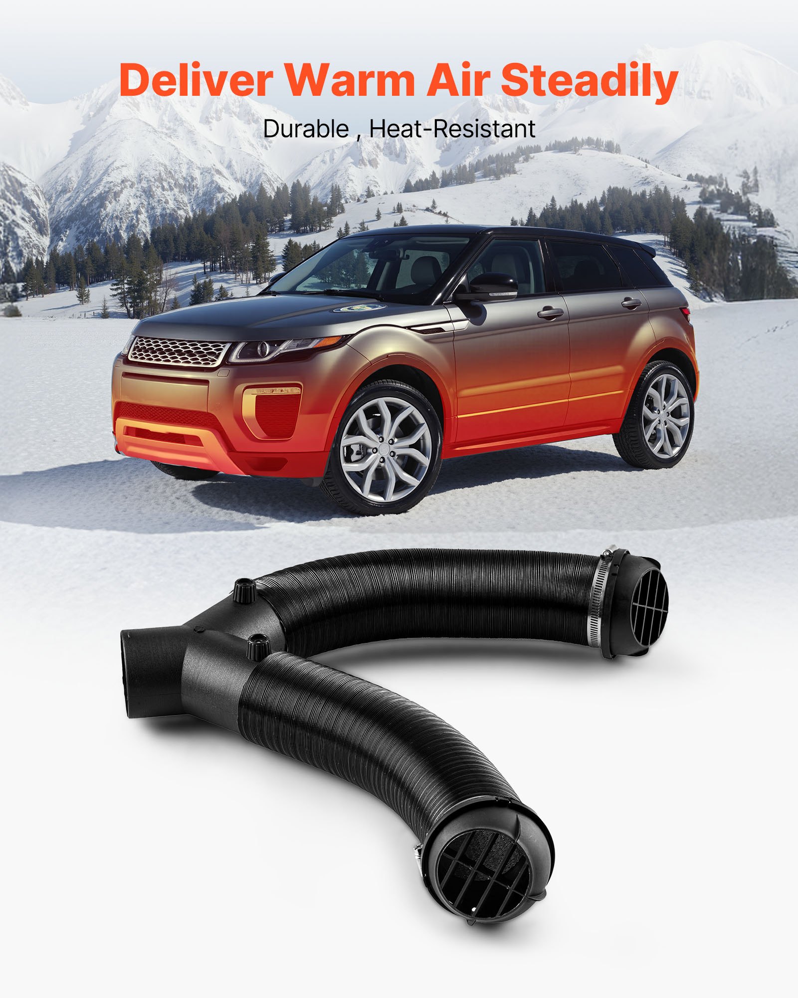 VEVOR Diesel Heater Pipe Duct Vent Kit, 3-inch Heater Pipe Warm Air Outlet Vent Set with Y-Shaped Connector & Air Duct Clamps, Parking Heaters Air Ducts Vent Kit for 2KW 5KW 8KW Diesel Heaters, Black