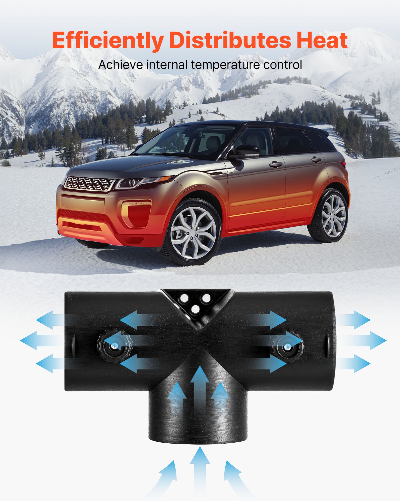 VEVOR Diesel Heater Connector, 2.32 inch Diesel Heater Duct Connector Accessories, T-shape 3 Way Air Vent Connectors with 2 90° Rotatable Valves, Black Joint Connectors for 2KW Diesels Heaters