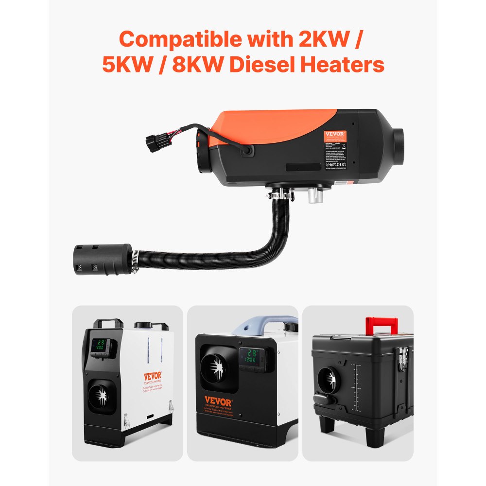 VEVOR Diesel Heater Intake Pipe Kit, 25mm Car Air Parking Heater Ducting Pipe Hose Tube, Stretchable & Bendable Car Air Intake Filter Silencer Hose Pipes Kit with Clamps for 2KW 5KW 8KW Diesel Heaters