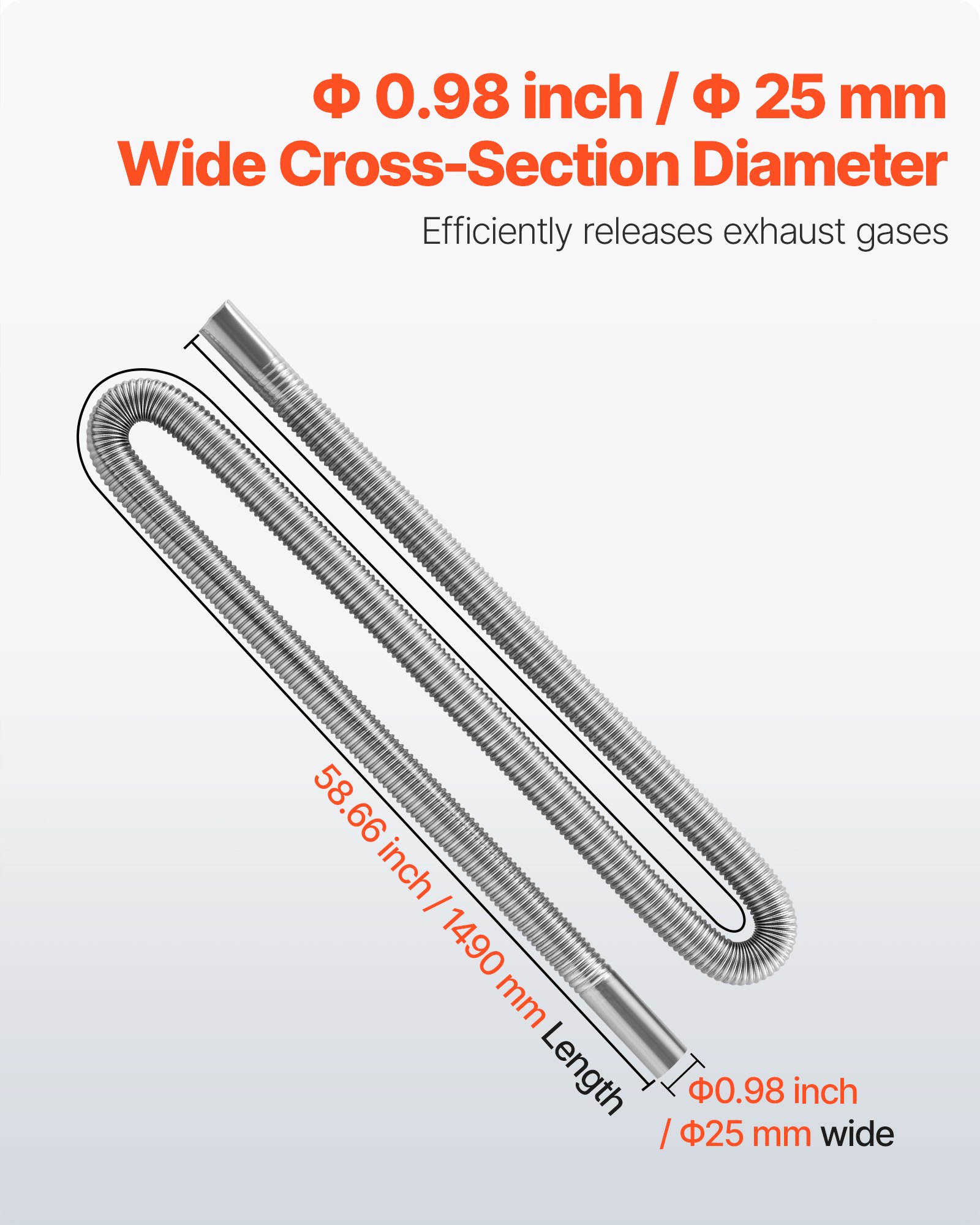 VEVOR Exhaust Hose, 1490mm Stainless Steel Exhausts Hose, Diesel Heater Flexible Exhaust Pipe with 2 Hose Clamps, Exhausts Hoses Kit Diesel Heater Accessories for 2KW 5KW 8KW Diesels Heaters