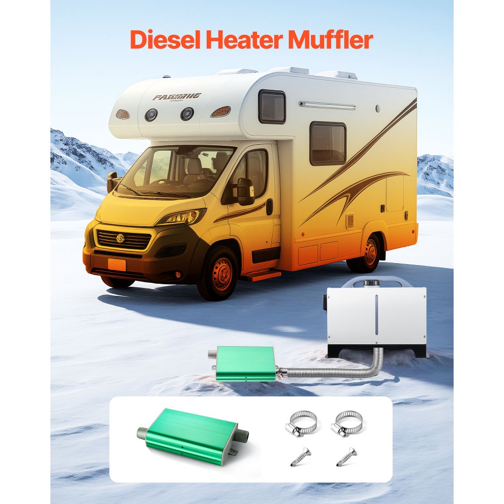 VEVOR Diesel Heater Muffler, 24mm Diesel Heater Muffler Upgrade, Parking Heaters Mufflers Fit with 2 Clamps and Screws, Aluminum Alloy Upgraded Exhaust Pipe Mufflers Silencer for 2KW 5KW 8KW Diesels