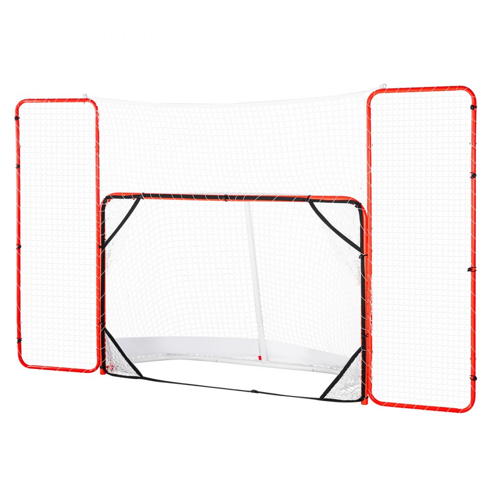 VEVOR Hockey Goal with Backstop and Targets, Street Steel Hockey Net, 72" Pro Hockey Training Goal Set, Portable Indoor Outdoor Hockey Goal with Net, Easy Assemble, White/Red