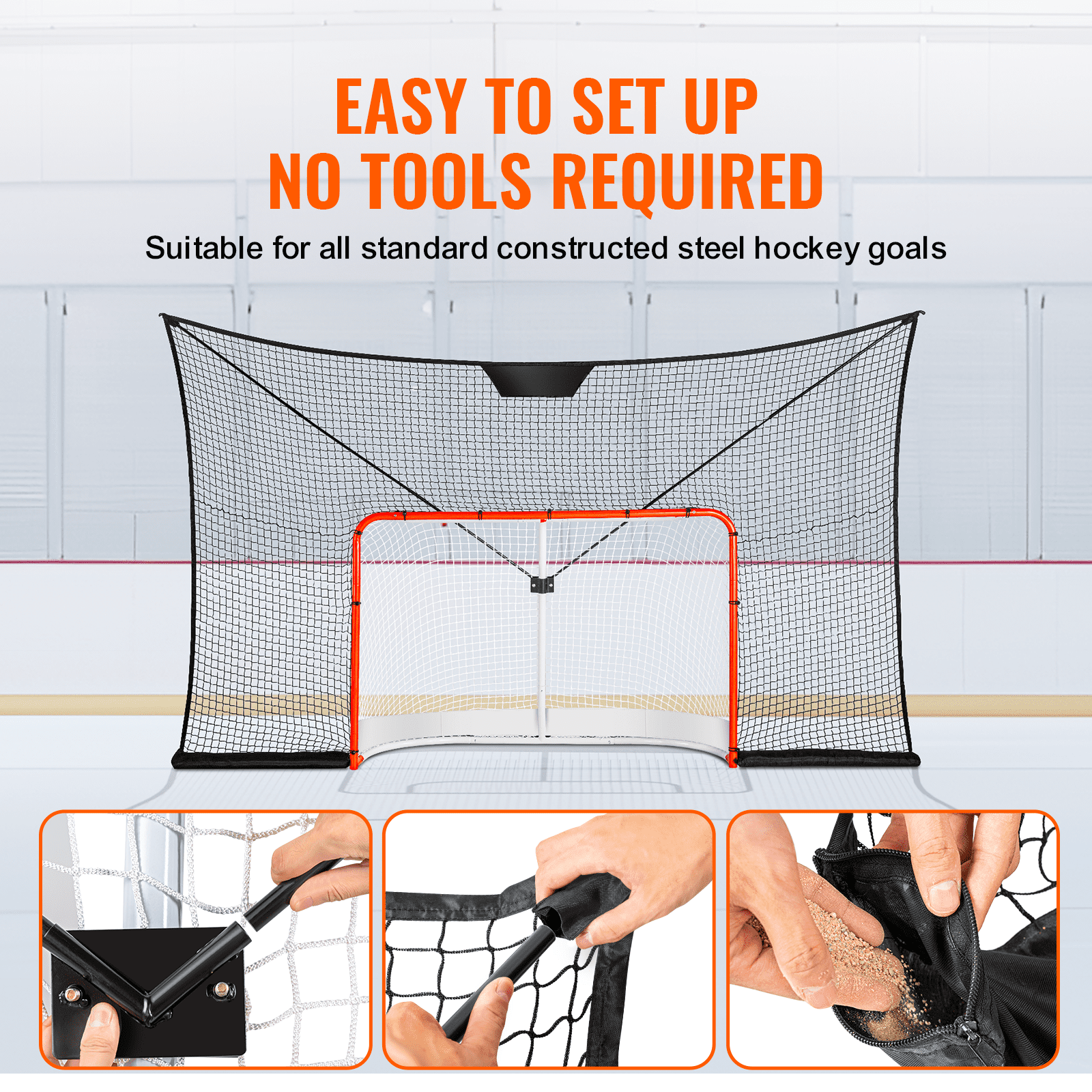 VEVOR Hockey Goal Backstop Net Street Hockey Sport Target Netting Outdoor 3.7x2.1 m