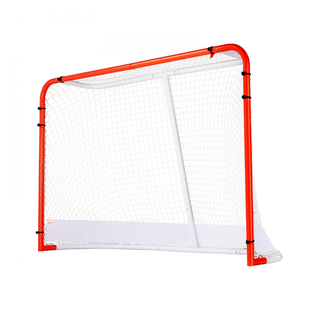 VEVOR Street Hockey Net, Indoor Outdoor Steel Hockey Goal, Official Regulation Pro Hockey Training Goal Set, Portable Hockey Goal with Net, Easy Assemble, 72" x 48", White/Red