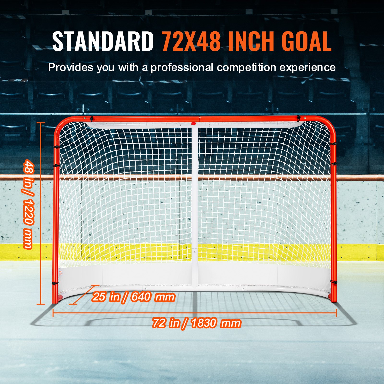 VEVOR Street Hockey Net, Indoor Outdoor Steel Hockey Goal, Official Regulation Pro Hockey Training Goal Set, Portable Hockey Goal with Net, Easy Assemble, 72" x 48", White/Red