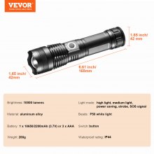 VEVOR 10000 Lumen High Lumens Flashlight, 5 Lighting Modes Rechargeable