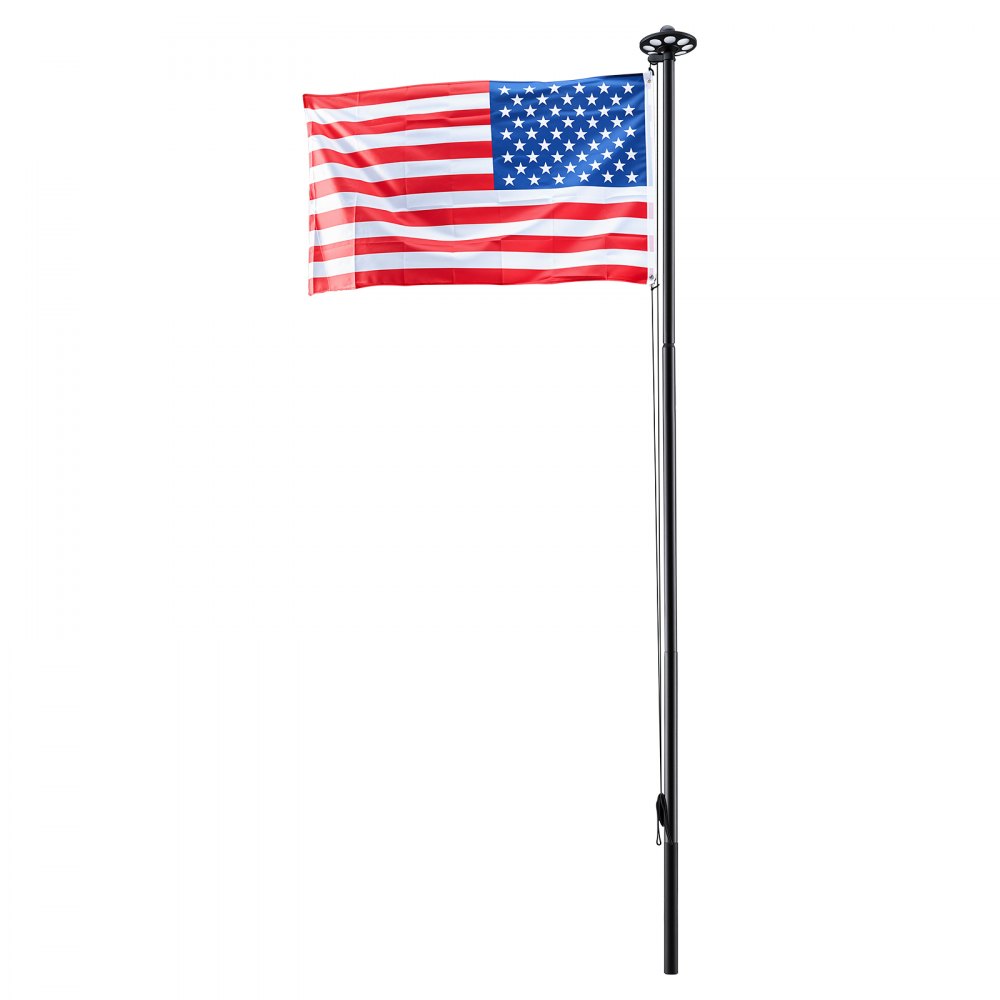 VEVOR Flag Pole, 20ft Heavy Duty Sectional Flagpole Kit with 136 LED Solar Light for Outside House In Ground, Outdoor Aluminum Flagpole with 3x5 American Flag for Yard, Residential, Commercial, Black