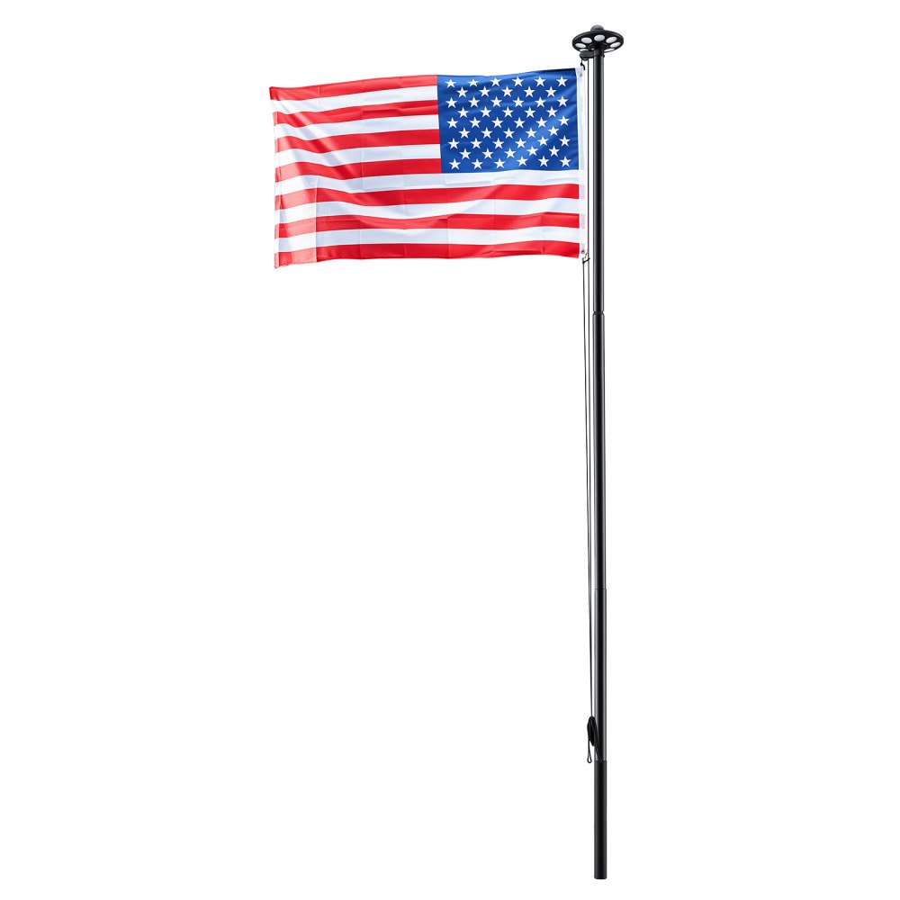 VEVOR Flag Pole, 20ft Heavy Duty Sectional Flagpole Kit with 136 LED Solar Light for Outside House In Ground, Outdoor Aluminum Flagpole with 3x5 American Flag for Yard, Residential, Commercial, Black