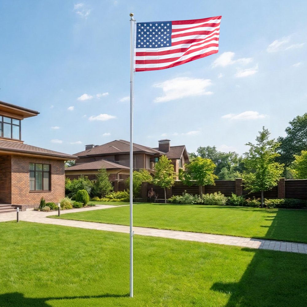 VEVOR Flag Pole, 20ft Heavy Duty Sectional Flagpole Kit for Outside House In Ground, Extra Thick Outdoor Aluminum Flagpole Kit with 3x5 American Flag for Yard, Residential or Commercial Use, Silver