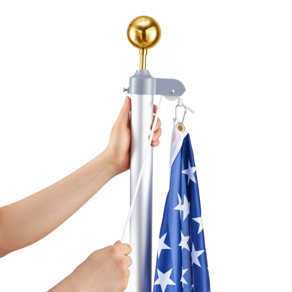 VEVOR Flag Pole, 20ft Heavy Duty Sectional Flagpole Kit for Outside House In Ground, Extra Thick Outdoor Aluminum Flagpole Kit with 3x5 American Flag for Yard, Residential or Commercial Use, Silver