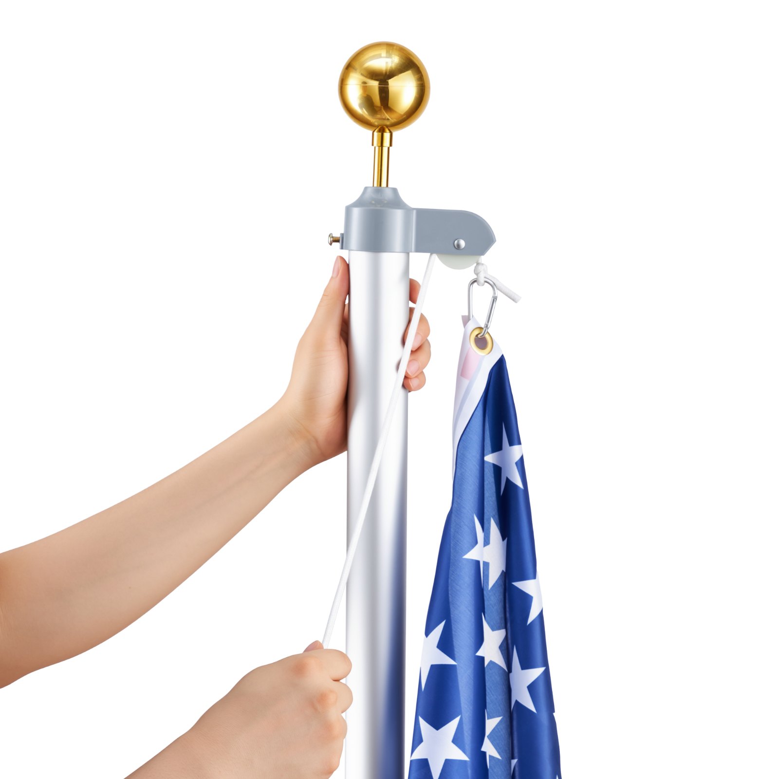 VEVOR Flag Pole, 20ft Heavy Duty Sectional Flagpole Kit for Outside House In Ground, Extra Thick Outdoor Aluminum Flagpole Kit with 3x5 American Flag for Yard, Residential or Commercial Use, Silver
