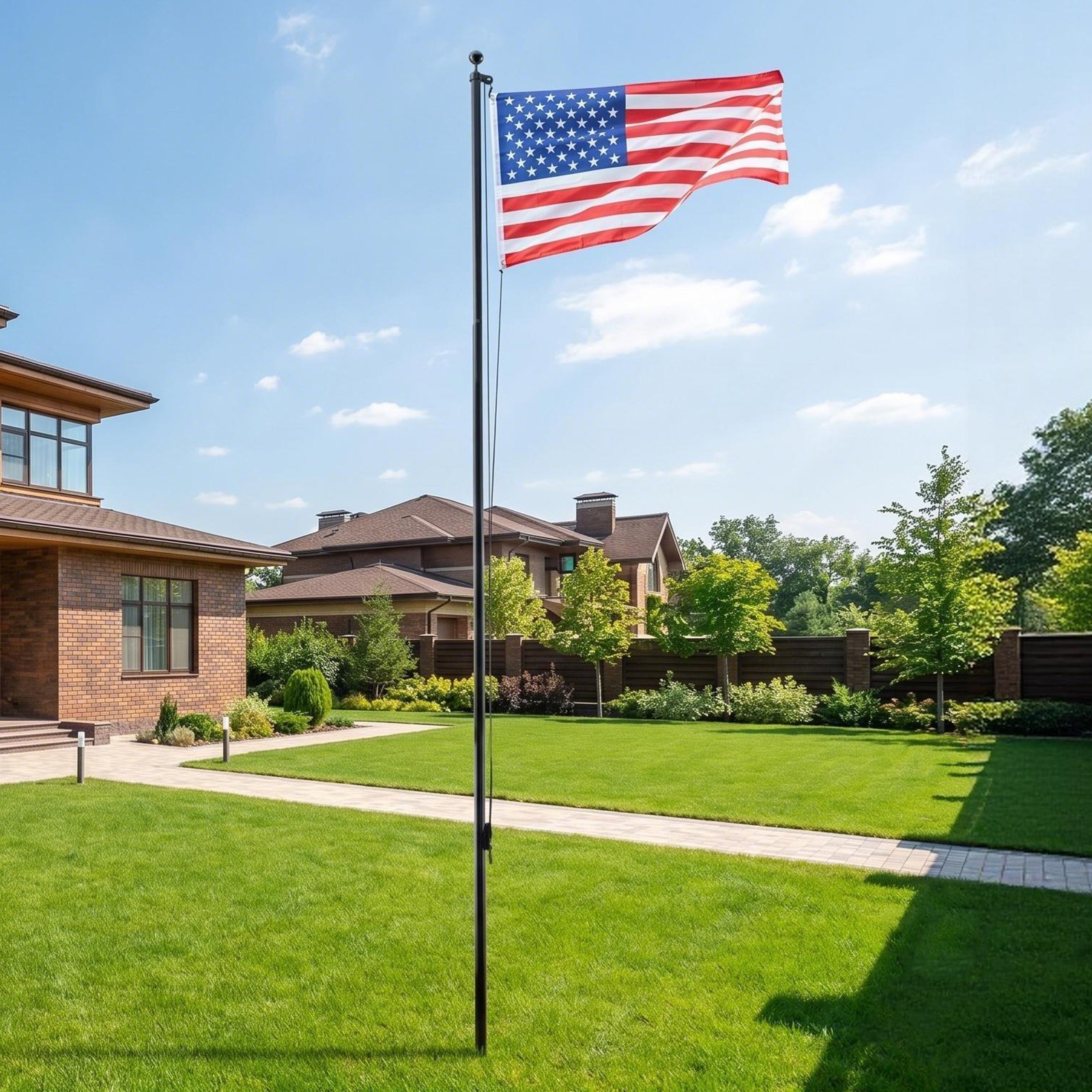 VEVOR Flag Pole, 20ft Heavy Duty Sectional Flagpole Kit for Outside House In Ground, Extra Thick Outdoor Aluminum Flagpole Kit with 3x5 American Flag for Yard, Residential or Commercial Use, Black