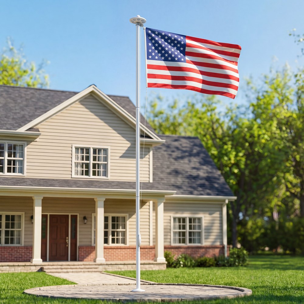 VEVOR Flag Pole, 20ft Heavy Duty Sectional Flagpole Kit with 136 LED Solar Light for Outside House In Ground, Outdoor Aluminum Flagpole with 3x5 American Flag for Yard, Residential, Commercial, Silver