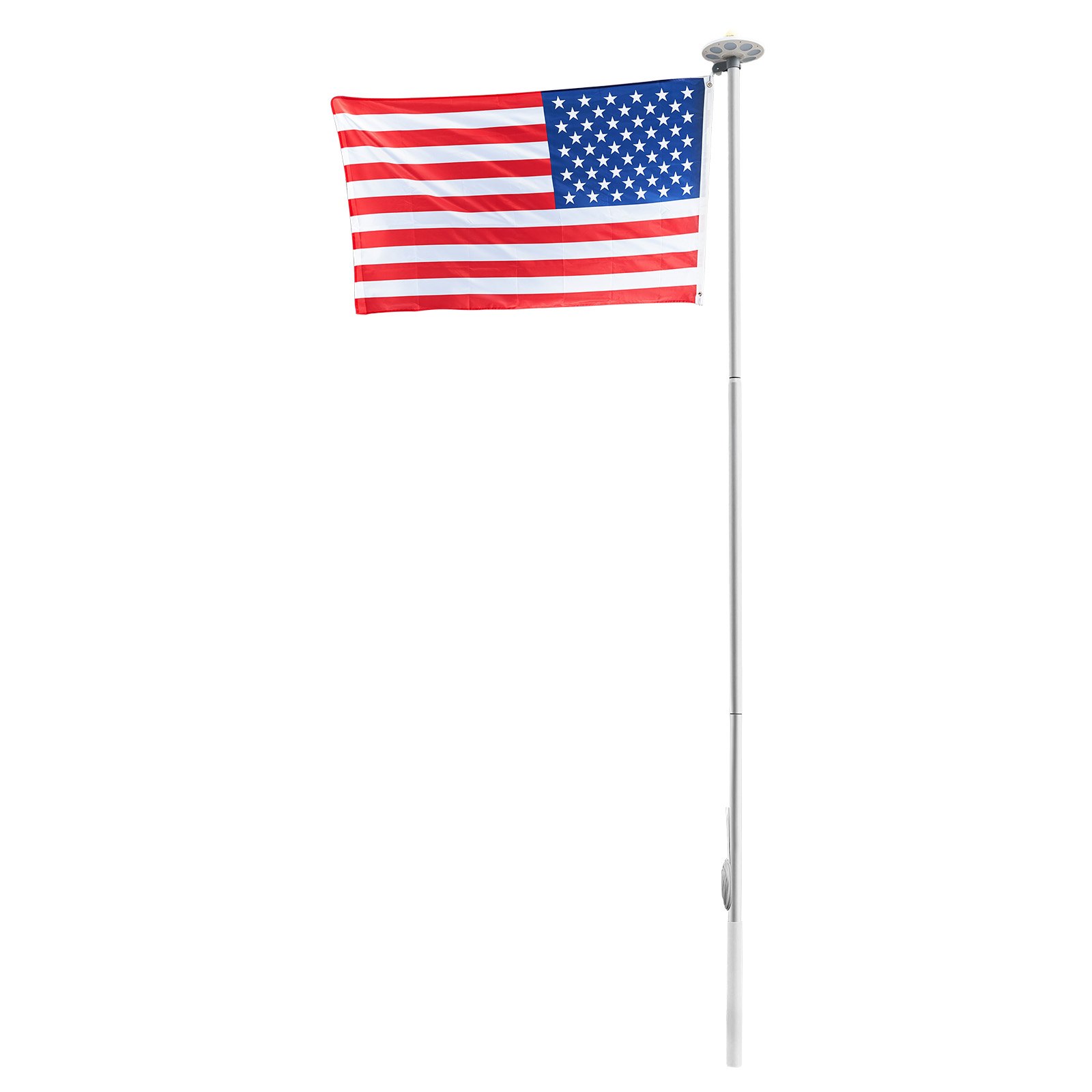 VEVOR Flag Pole, 20ft Heavy Duty Sectional Flagpole Kit with 136 LED Solar Light for Outside House In Ground, Outdoor Aluminum Flagpole with 3x5 American Flag for Yard, Residential, Commercial, Silver