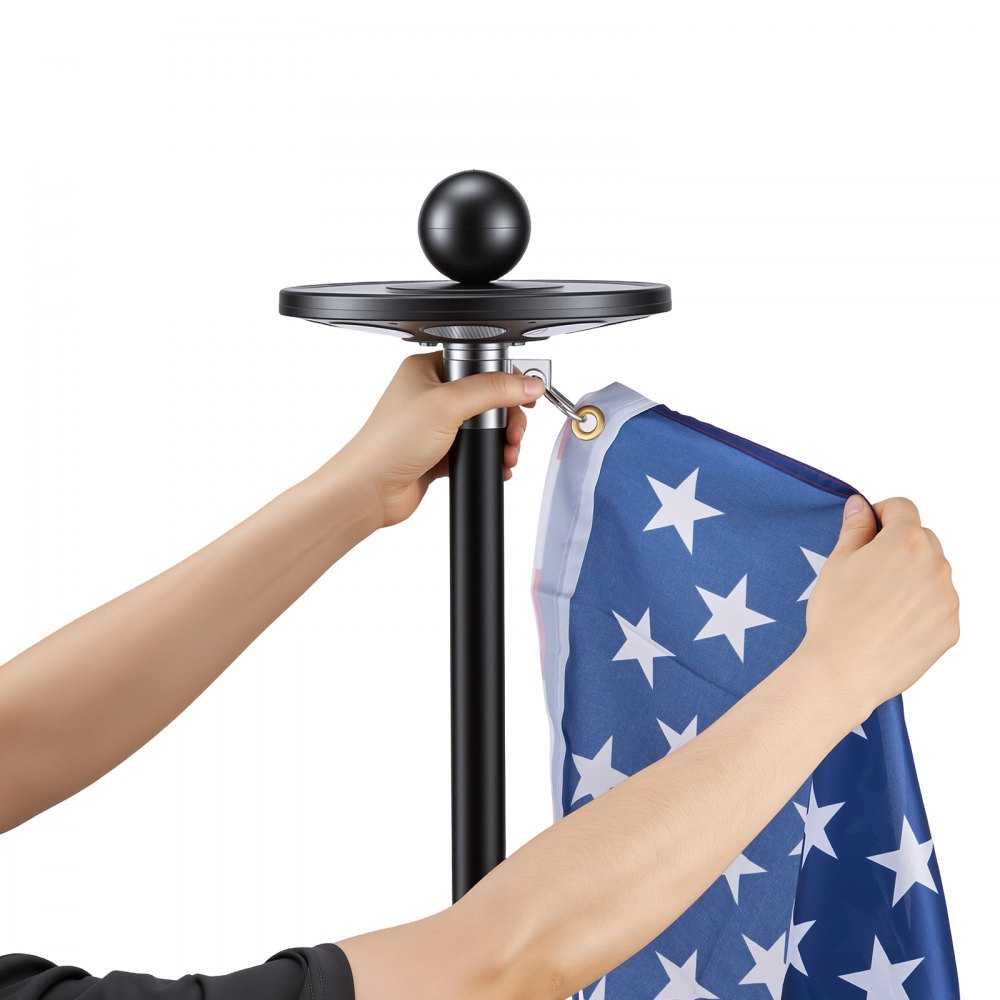 VEVOR Flag Pole, 20ft Heavy Duty Telescopic Flagpole Kit with 136 LED Solar Light for Outside House In Ground, Outdoor Aluminum Flagpole with 3x5 American Flag for Yard, Residential, Commercial, Black