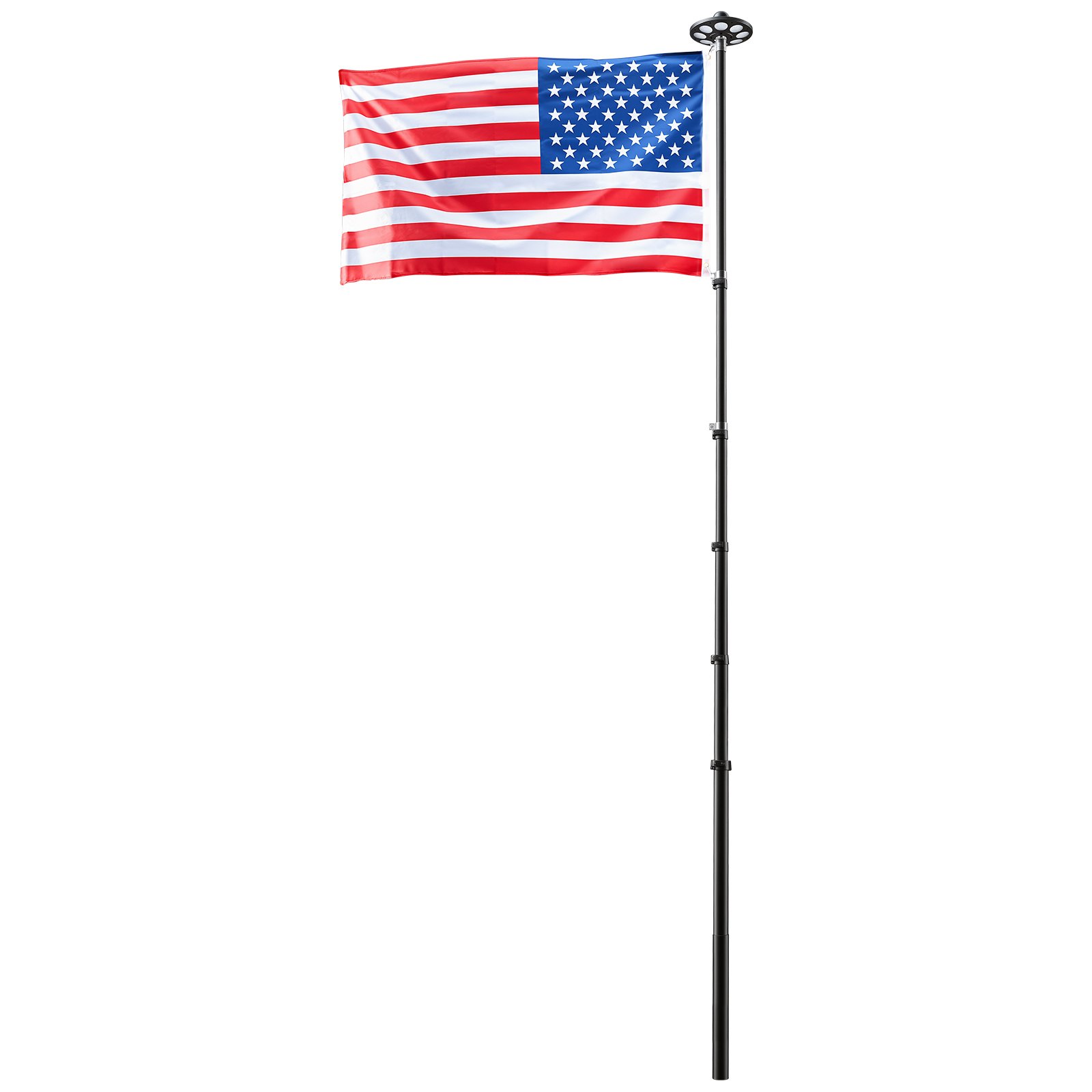 VEVOR Flag Pole, 20ft Heavy Duty Telescopic Flagpole Kit with 136 LED Solar Light for Outside House In Ground, Outdoor Aluminum Flagpole with 3x5 American Flag for Yard, Residential, Commercial, Black