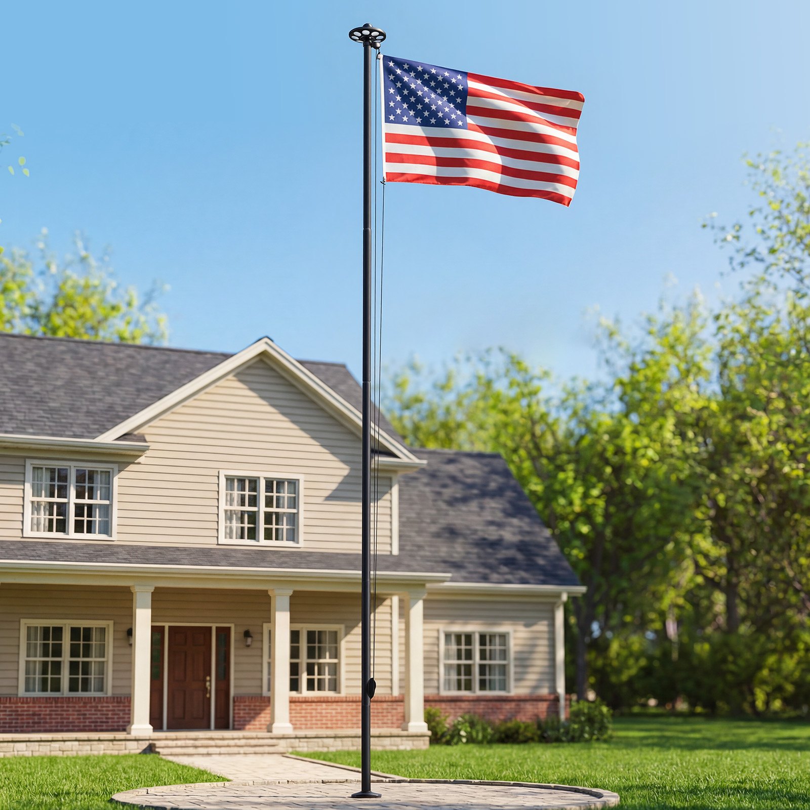 VEVOR Flag Pole, 25ft Heavy Duty Sectional Flagpole Kit with 136 LED Solar Light for Outside House In Ground, Outdoor Aluminum Flagpole with 3x5 American Flag for Yard, Residential, Commercial, Black
