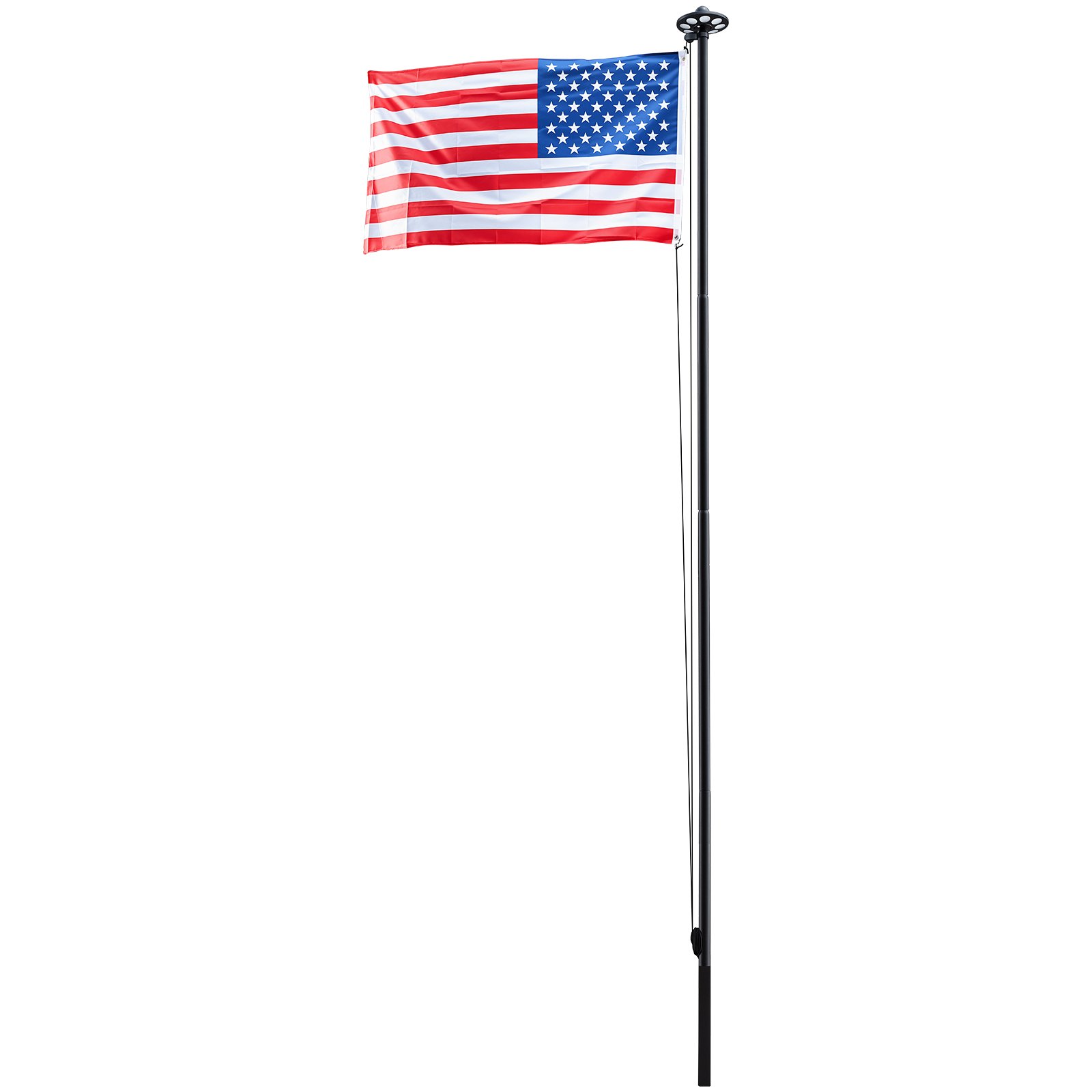 VEVOR Flag Pole, 25ft Heavy Duty Sectional Flagpole Kit with 136 LED Solar Light for Outside House In Ground, Outdoor Aluminum Flagpole with 3x5 American Flag for Yard, Residential, Commercial, Black