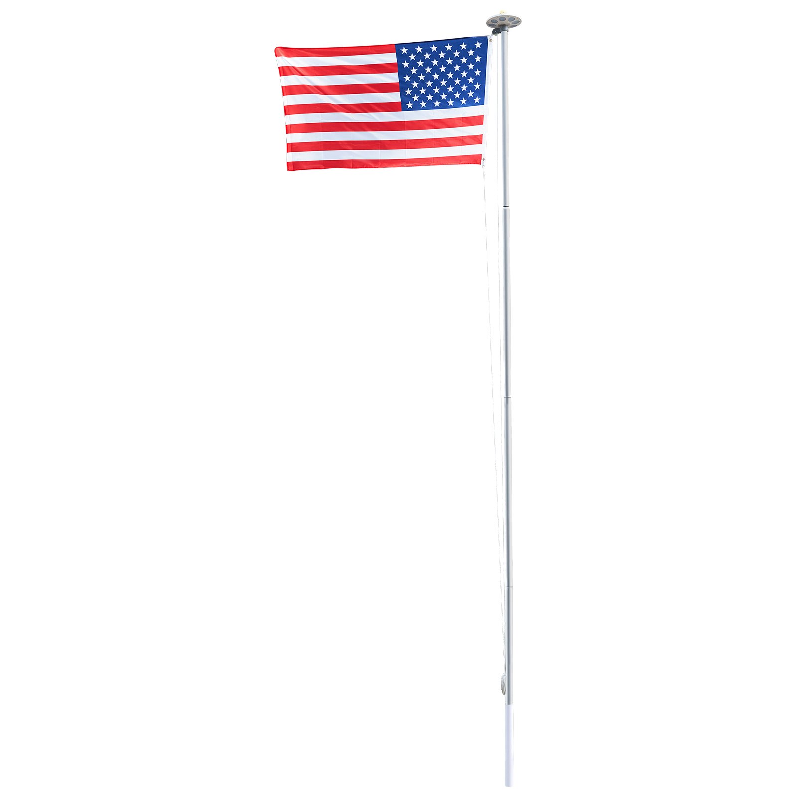 VEVOR Flag Pole, 25ft Heavy Duty Sectional Flagpole Kit with 136 LED Solar Light for Outside House In Ground, Outdoor Aluminum Flagpole with 3x5 American Flag for Yard, Residential, Commercial, Silver