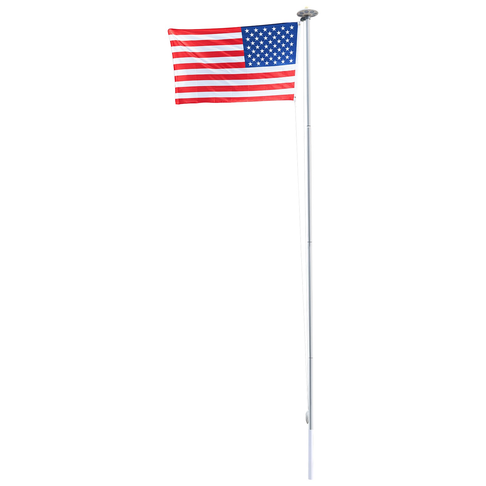 VEVOR Flag Pole, 25ft Heavy Duty Sectional Flagpole Kit with 136 LED Solar Light for Outside House In Ground, Outdoor Aluminum Flagpole with 3x5 American Flag for Yard, Residential, Commercial, Silver