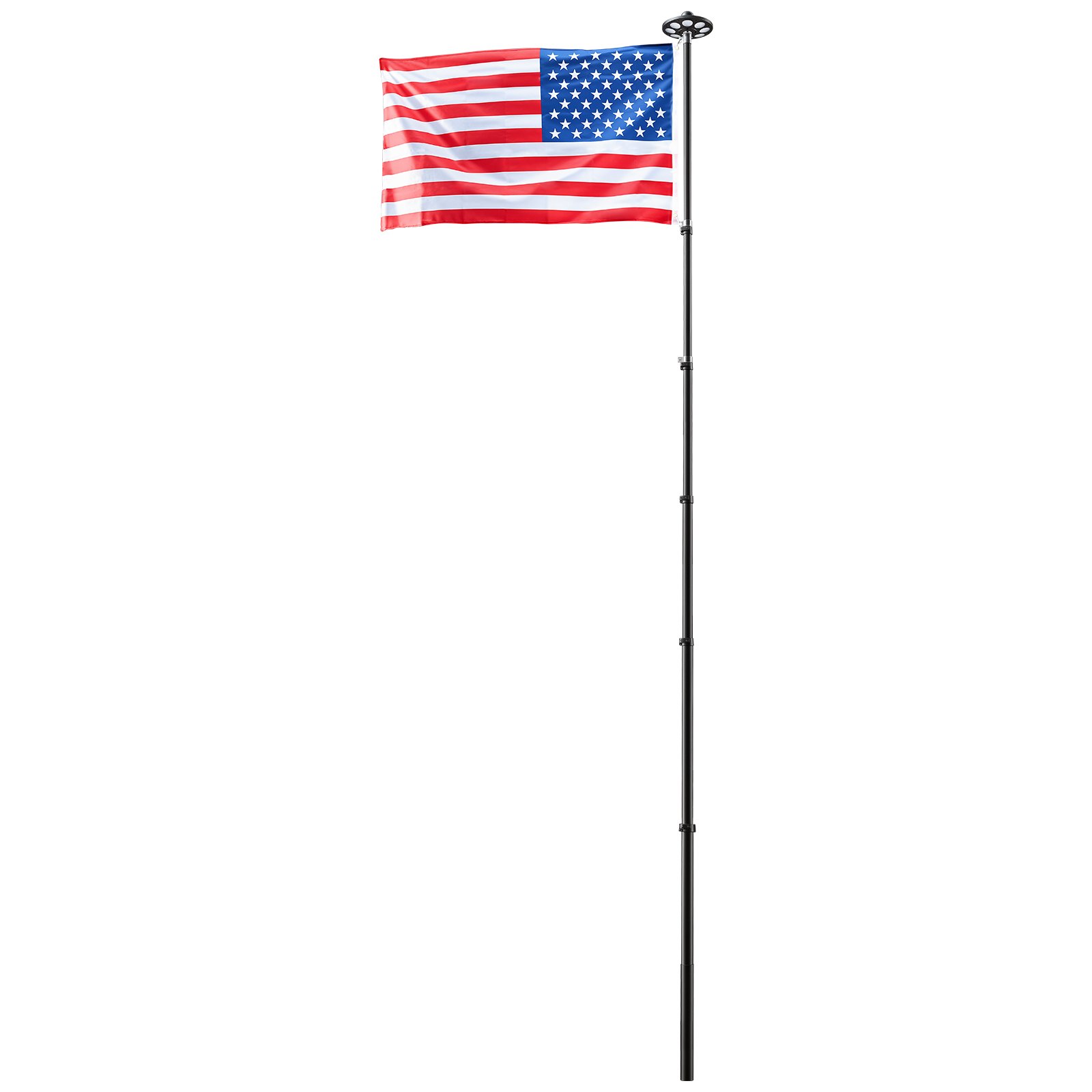 VEVOR Flag Pole, 25ft Heavy Duty Telescopic Flagpole Kit with 136 LED Solar Light for Outside House In Ground, Outdoor Aluminum Flagpole with 3x5 American Flag for Yard, Residential, Commercial, Black