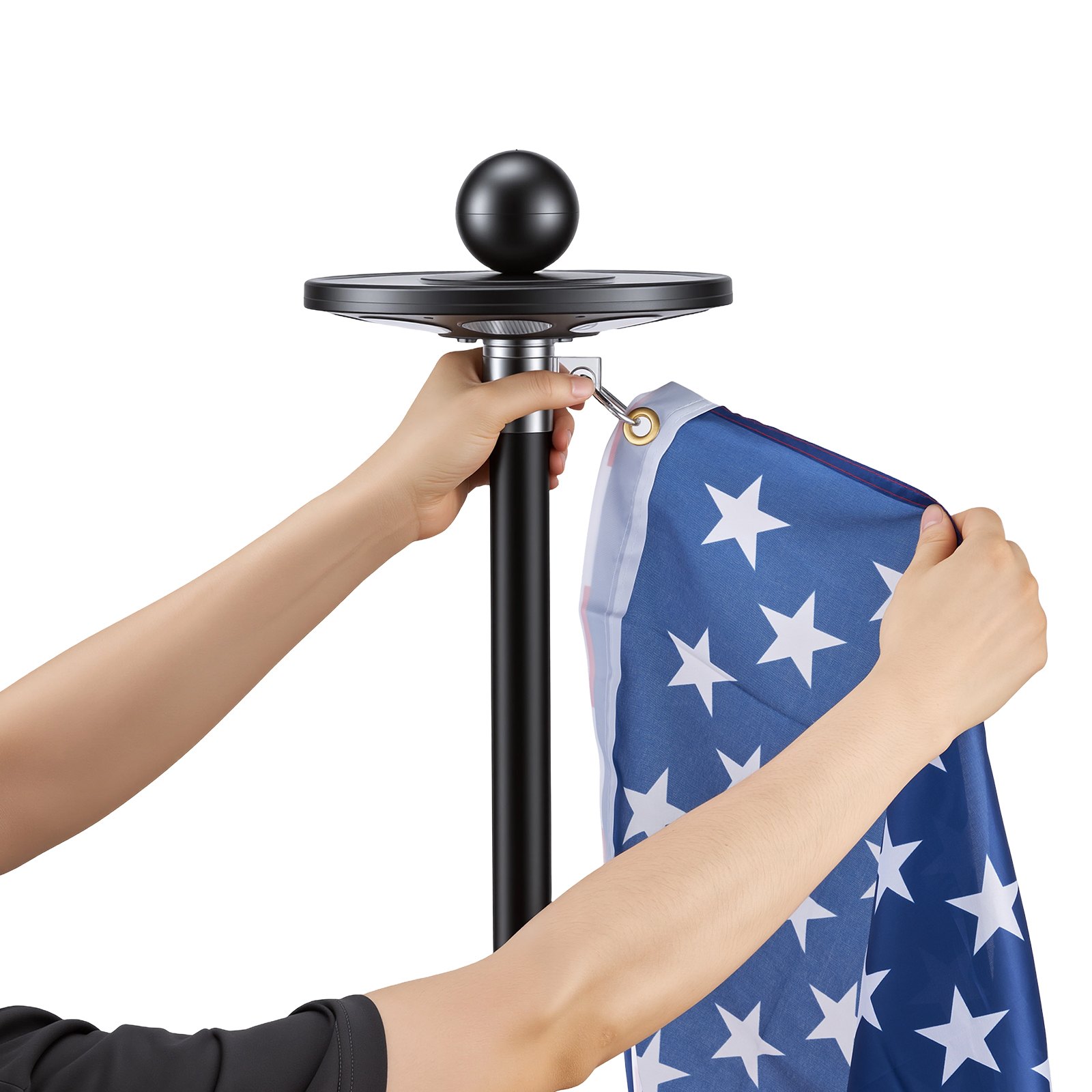 VEVOR Flag Pole, 25ft Heavy Duty Telescopic Flagpole Kit with 136 LED Solar Light for Outside House In Ground, Outdoor Aluminum Flagpole with 3x5 American Flag for Yard, Residential, Commercial, Black