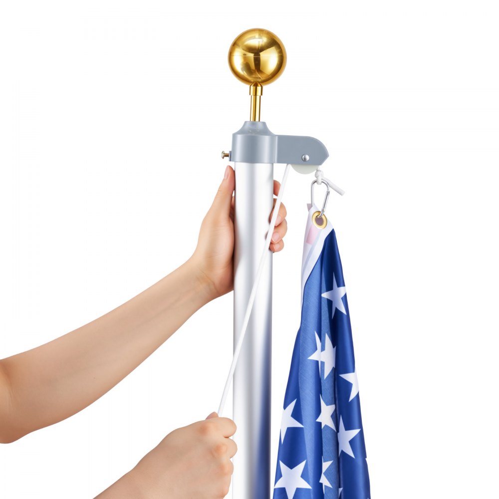 VEVOR Flag Pole, 25ft Heavy Duty Sectional Flagpole Kit for Outside House In Ground, Extra Thick Outdoor Aluminum Flagpole Kit with 3x5 American Flag for Yard, Residential or Commercial Use, Silver