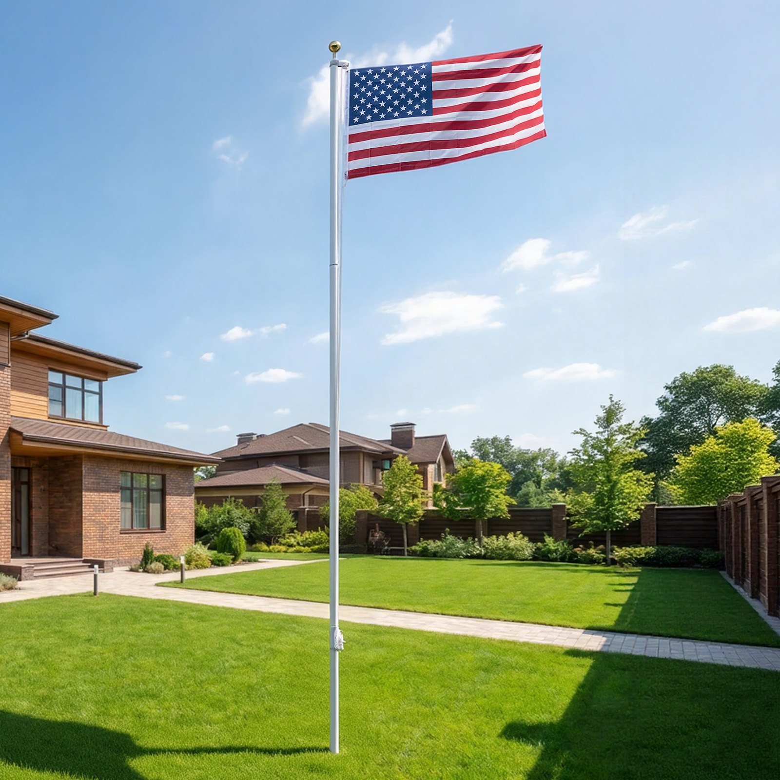 VEVOR Flag Pole, 25ft Heavy Duty Sectional Flagpole Kit for Outside House In Ground, Extra Thick Outdoor Aluminum Flagpole Kit with 3x5 American Flag for Yard, Residential or Commercial Use, Silver