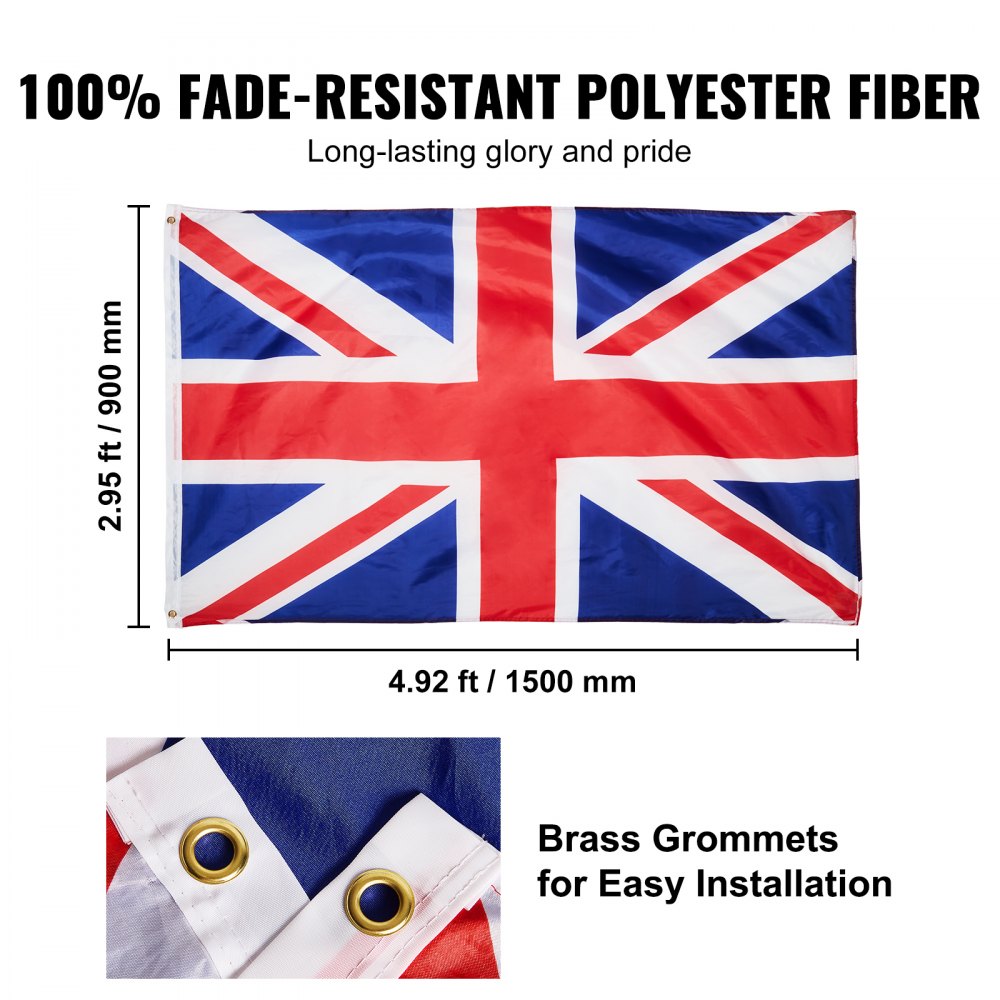 VEVOR 20FT Telescopic Flagpole Kit, Heavy Duty Aluminum Alloy Flag Pole Kit in Ground for Outside, 3 Display Modes Flagpole with Professional Accessories, British Flag, Black