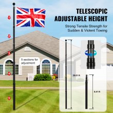 VEVOR 20FT Telescopic Flagpole Kit Heavy Duty Aluminum Flag Pole British Black