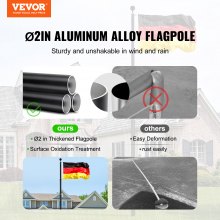 Kit stâlp telescopic VEVOR de 20 ft, stâlp de steag din aluminiu, negru german