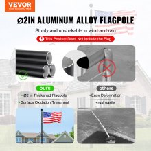 VEVOR 20FT Telescopic Flagpole Kit, Heavy Duty Aluminum Alloy Flag Pole Kit in Ground for Outside, 3 Display Modes Flagpole with Professional Accessories, Black