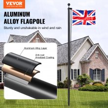 VEVOR 20FT Detachable Flagpole Kit Heavy Duty Aluminum Flag Pole British Black