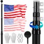 VEVOR 25FT Telescopic Flagpole Kit, Heavy Duty Aluminum Alloy Flag Pole Kit in Ground for Outside, 3 Display Modes Flagpole with Professional Accessories, Black