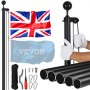 VEVOR 25FT Detachable Flagpole Kit Heavy Duty Aluminum Flag Pole British Black