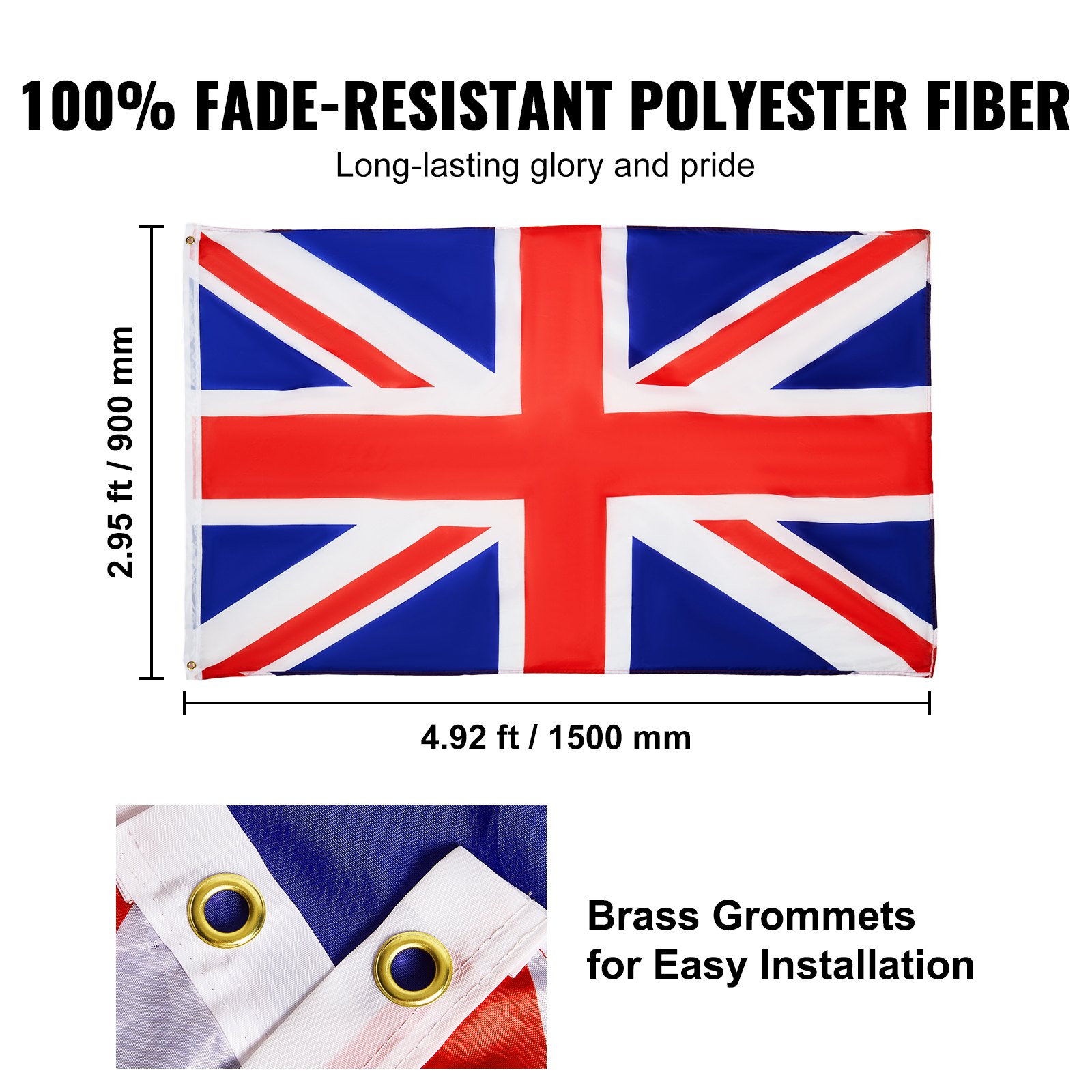 VEVOR 25FT Detachable Flagpole Kit, Heavy Duty Aluminum Alloy Flag Pole Kit in Ground for Outdoor, 3 Display Modes Flagpole with Professional Accessories, British Flag, Black