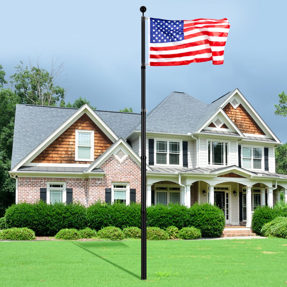 VEVOR 20FT Telescoping Flag pole Kit, Heavy Duty Aluminum Alloy in Ground Flag Poles for Outside, 3 Display Modes Flagpole with 3x5 American Flag, Professional Accessories, Black