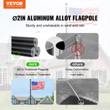 VEVOR 20FT Telescopic Flagpole Kit Heavy Duty Aluminum Flag Pole American Black